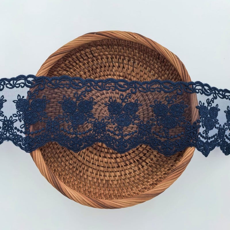 Sourcemall Lace Trim Ribbon, Delicate Crown Ribbon for Crafts Sewing and Bridal Wedding Dress Applique Decorations, 3.3inch Width 5 Yards/Lot (Navy) - Image 2